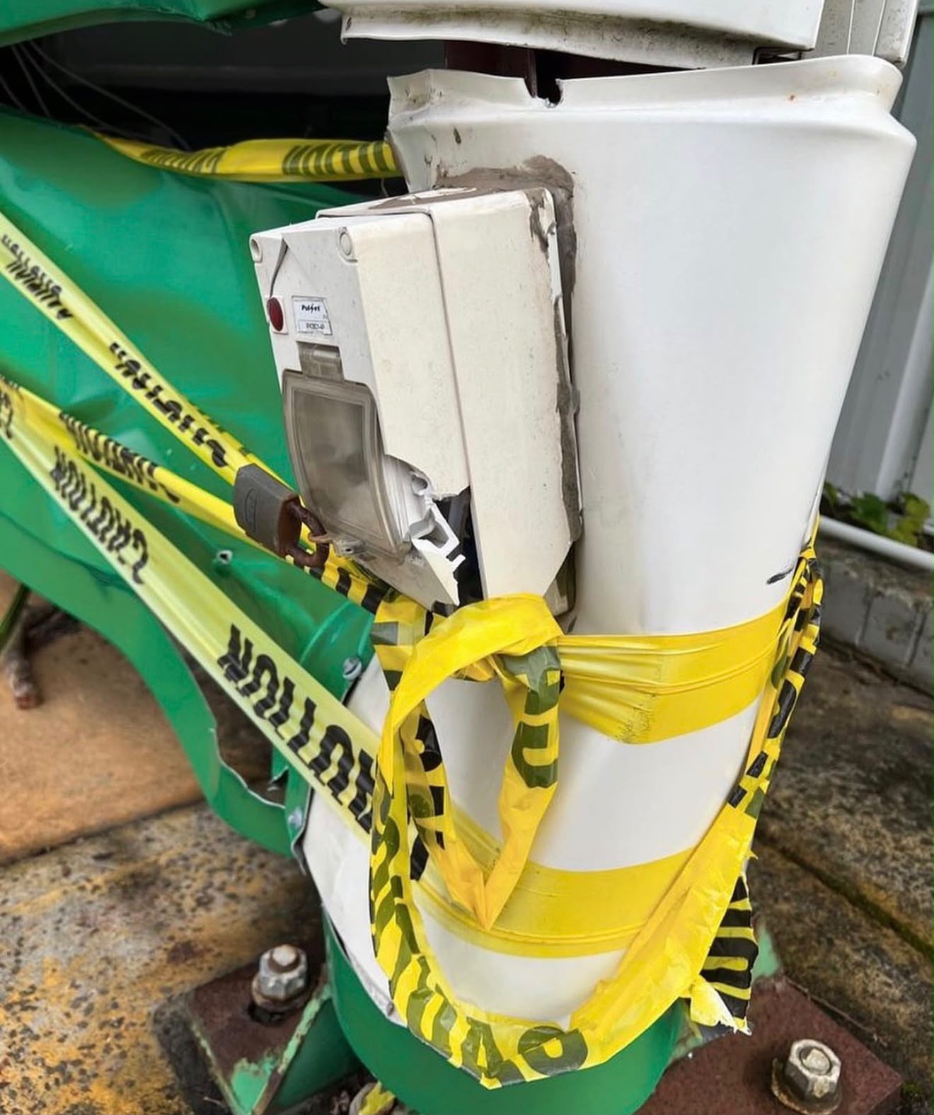 Power supply pillar before — taped and made safe